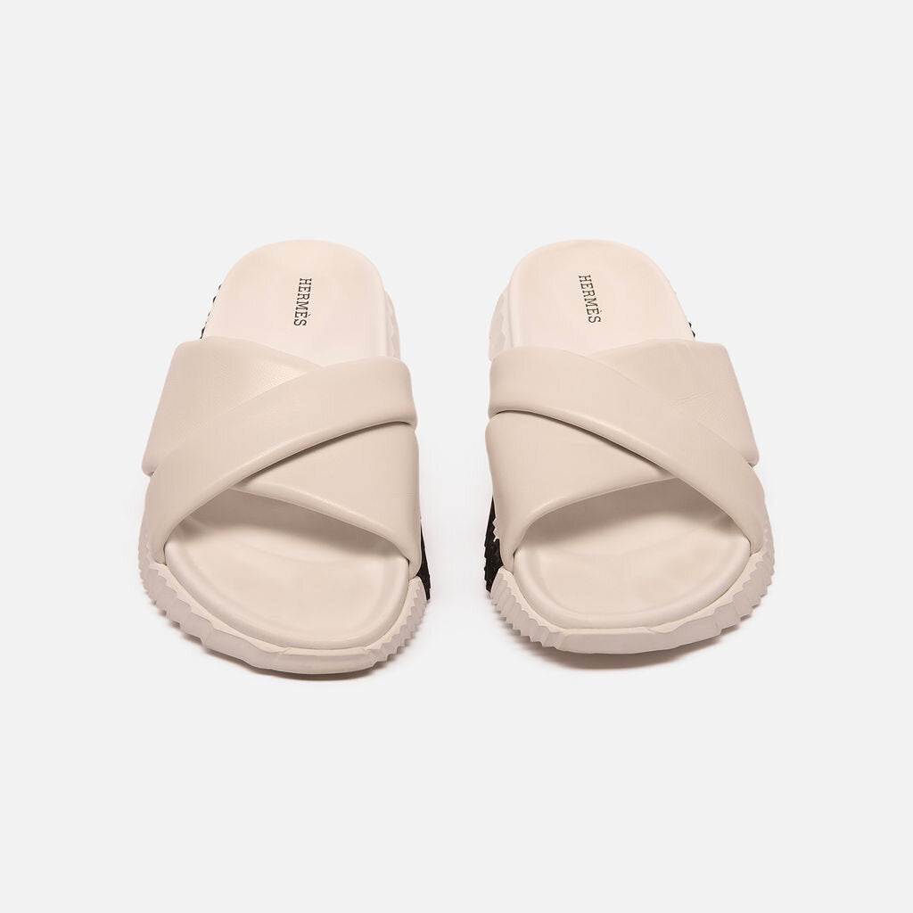 Hermes White Leather Infra Cross Strap Sandal
