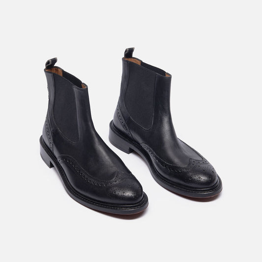 Clergerie Black Leather Wingtip Chelsea Boot