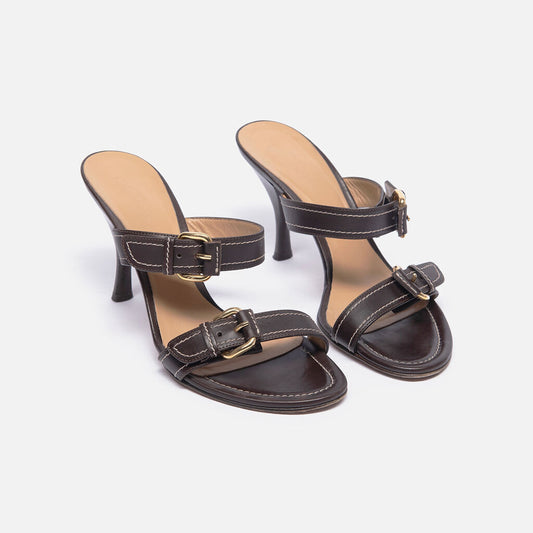 Faconnable Brown Leather Heeled Sandal