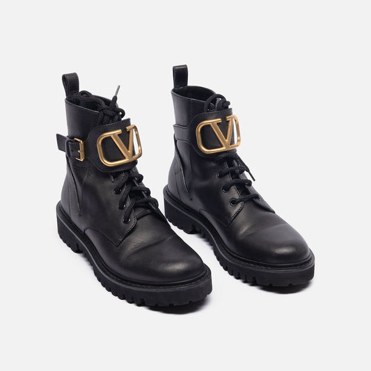Valentino Black Leather Lace Up Boots