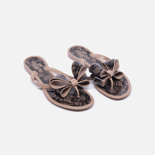 Valentino Nude Rubble Black Lace Slide