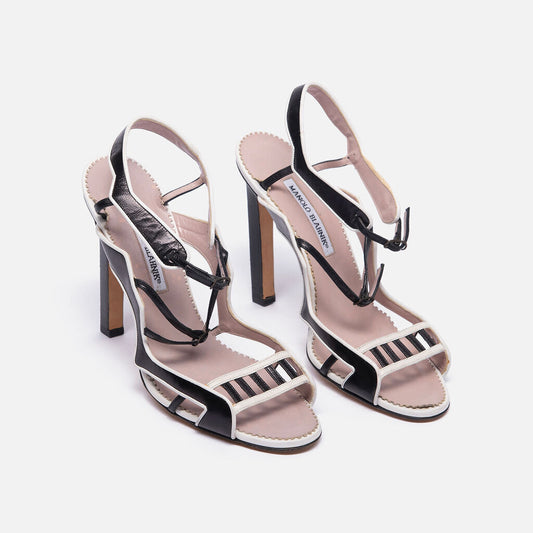 Manolo Blahnik Black/White Leather Ankle Strap Sandal