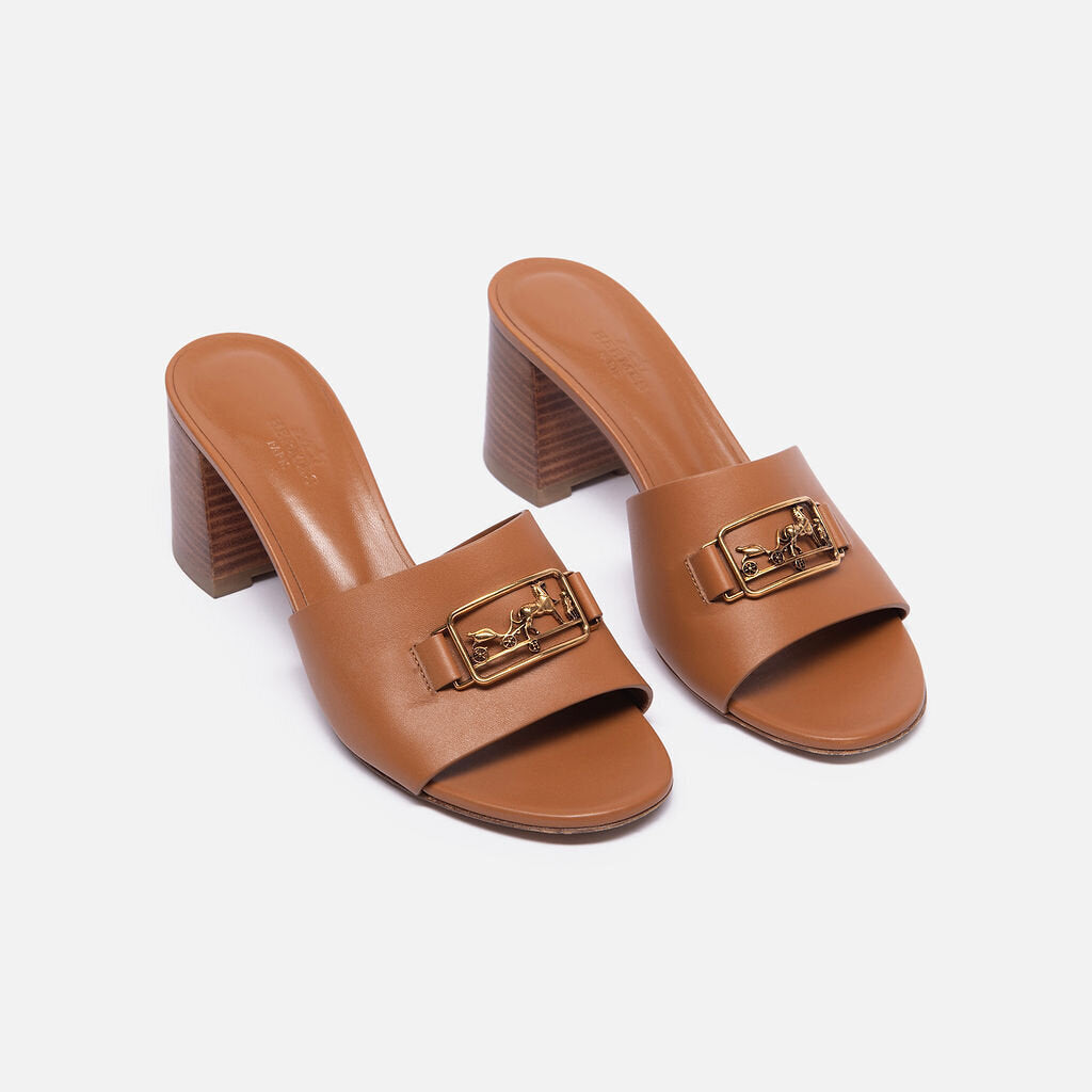 Hermes Brown Leather Bastille Slides