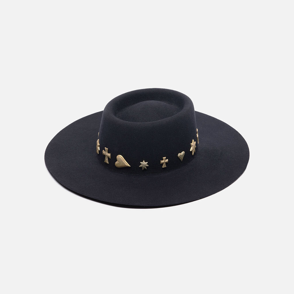 Lack of Color Black Wool "Celestial Boater" Hat