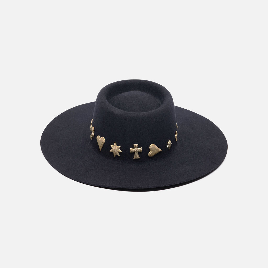 Lack of Color Black Wool "Celestial Boater" Hat