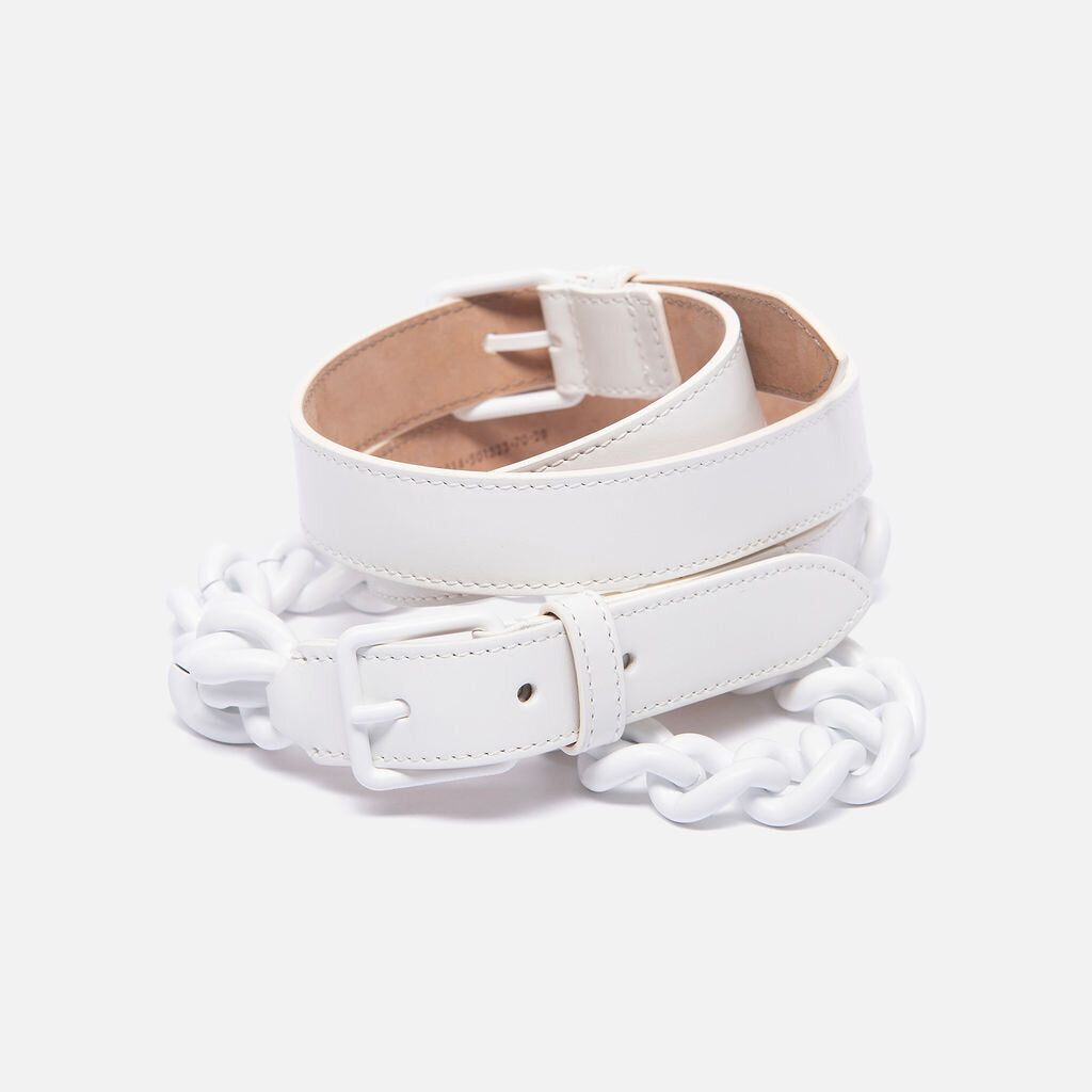 Alexander McQuenn White Leather Chain Belt