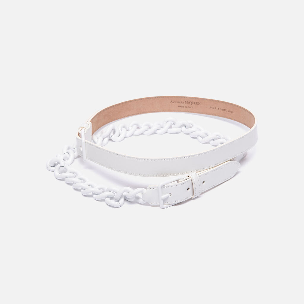 Alexander McQuenn White Leather Chain Belt