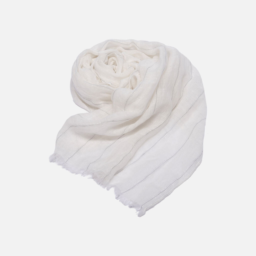 Brunello White & Silver Stripe Linen Scarf