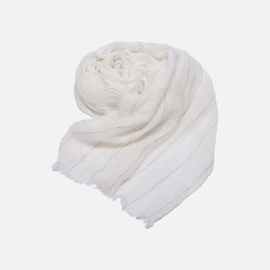 Brunello White & Silver Stripe Linen Scarf