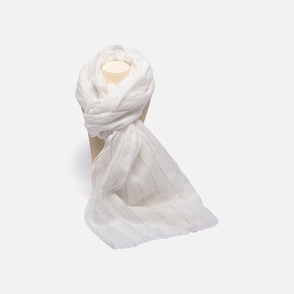Brunello White & Silver Stripe Linen Scarf
