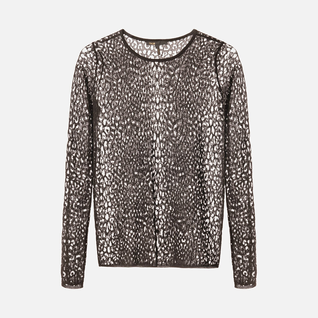 Maje Black Sheer Printed Top