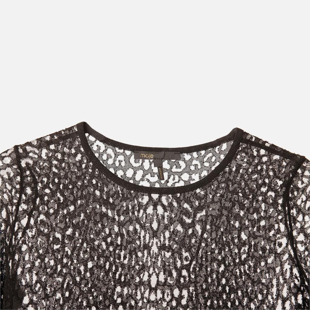 Maje Black Sheer Printed Top