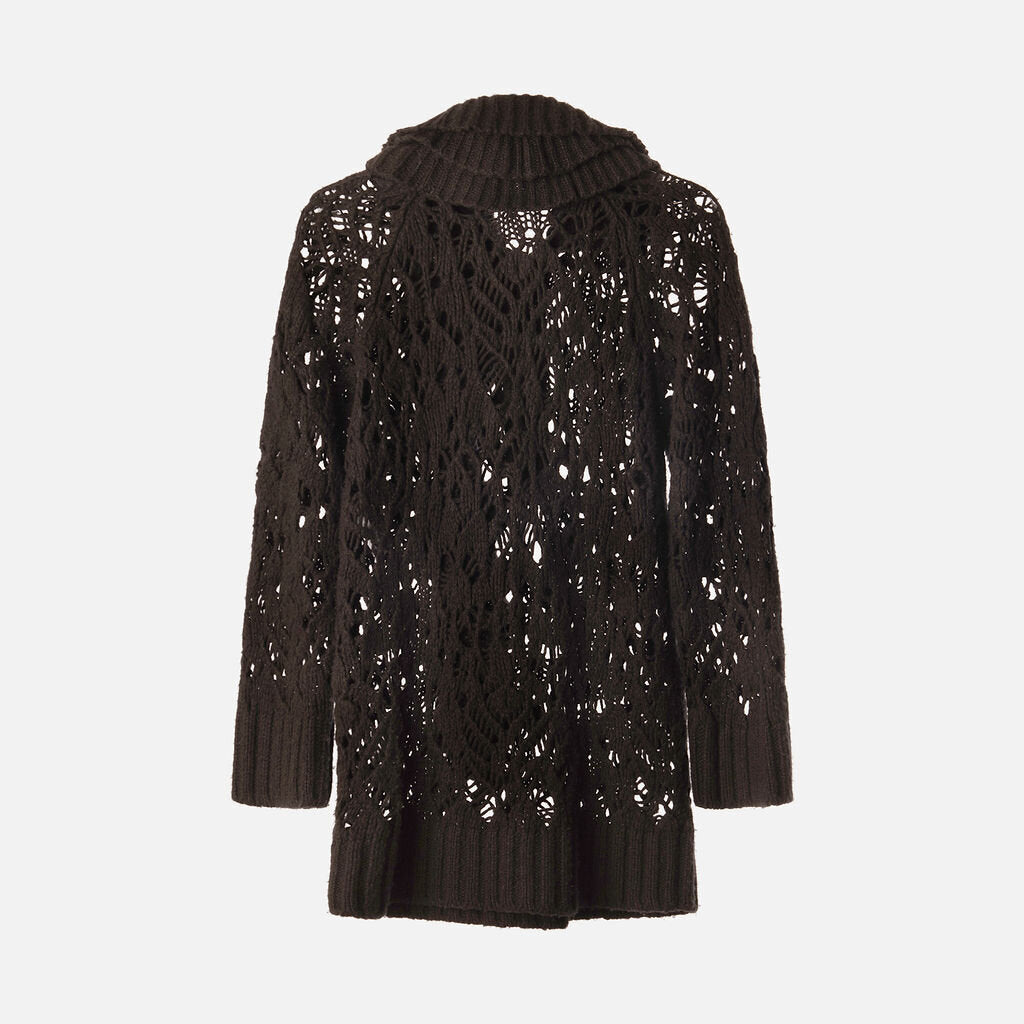 Christian Dior Black Open Knit Cashmere Silk Linen Ruffle Front