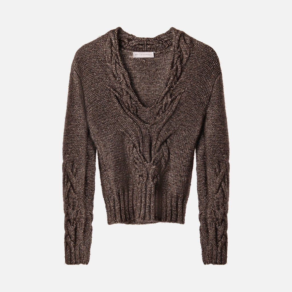 Nellie Partow Brown Cable-Detail Sweater