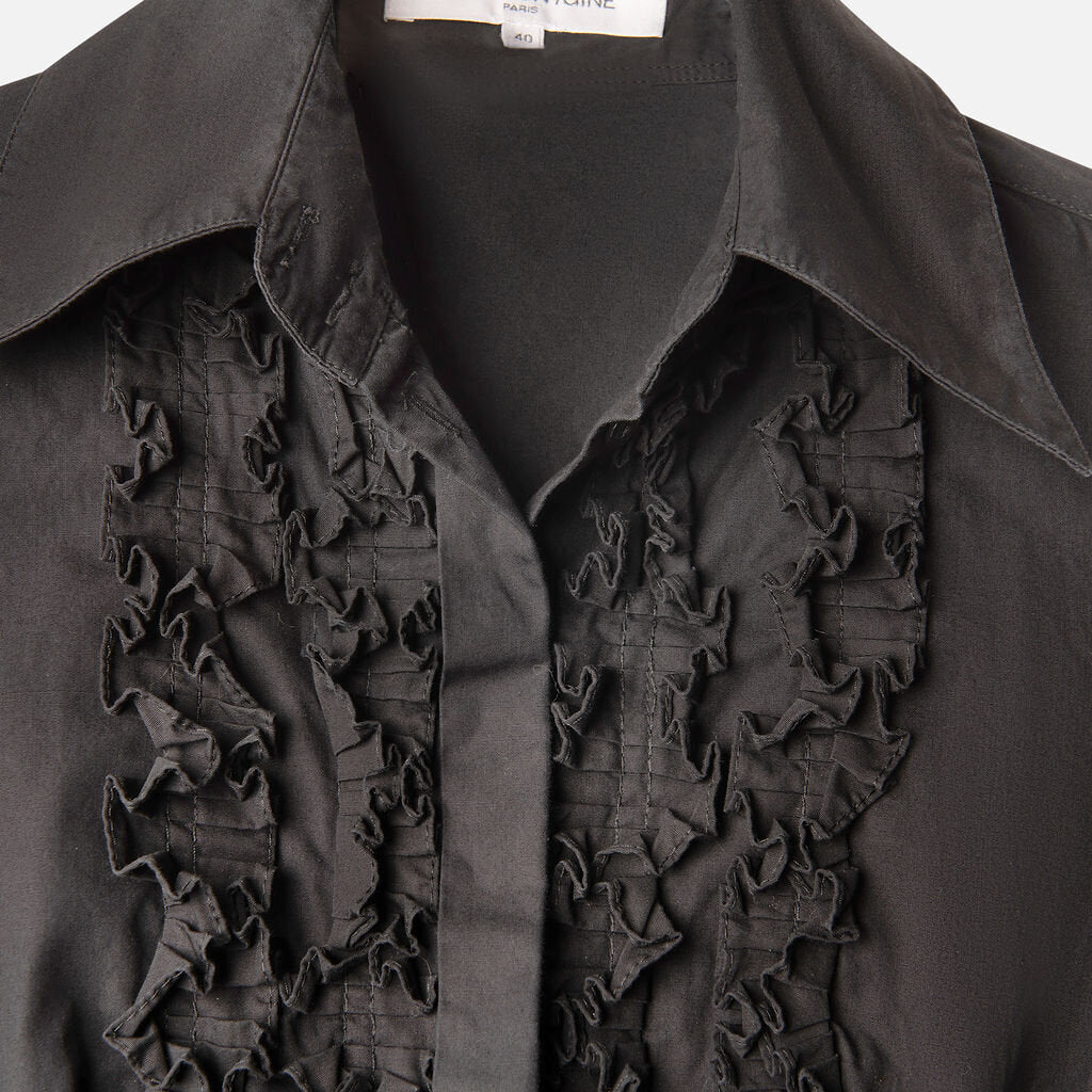 Anne Fontaine Black Cotton Ruffle Button Up Top