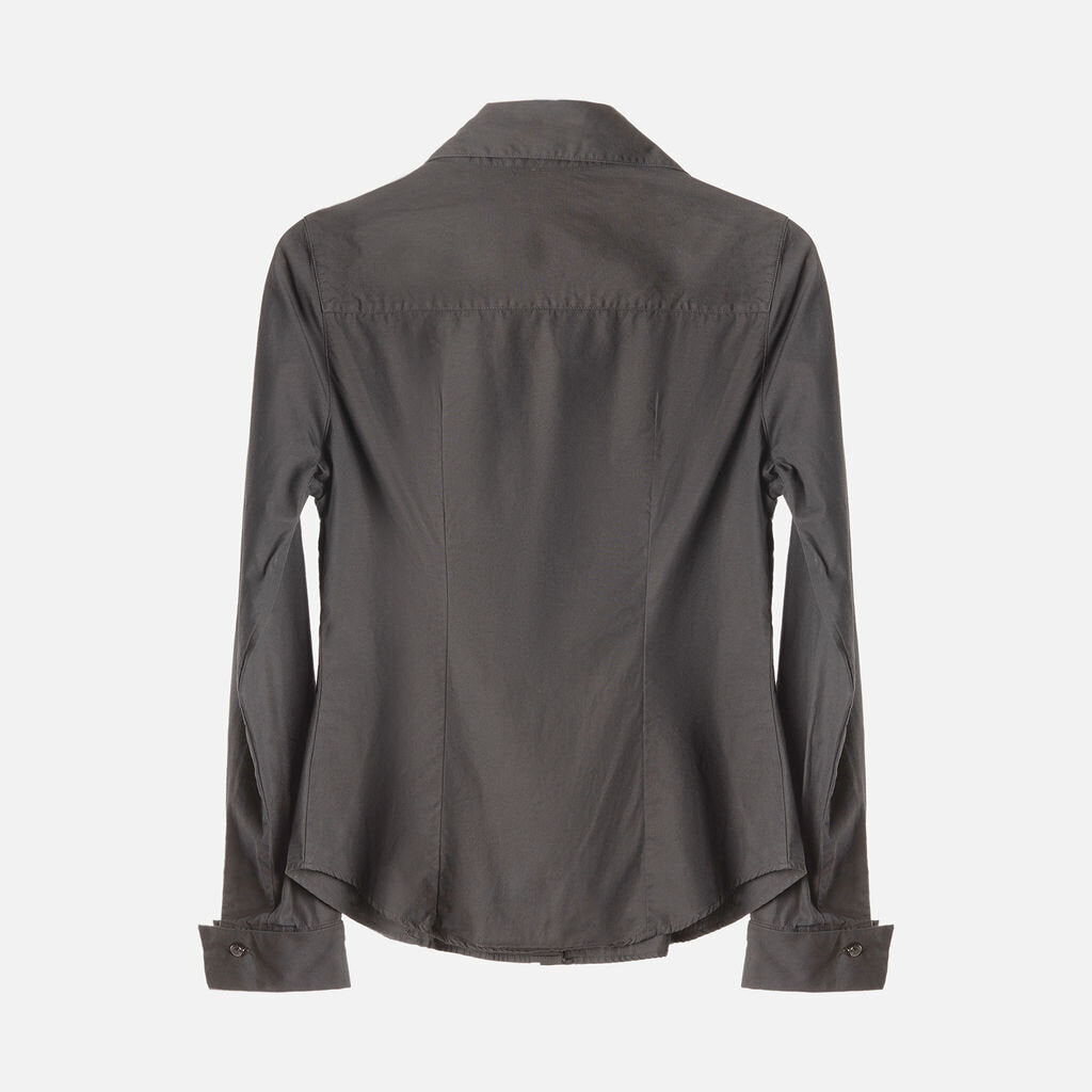 Anne Fontaine Black Cotton Ruffle Button Up Top