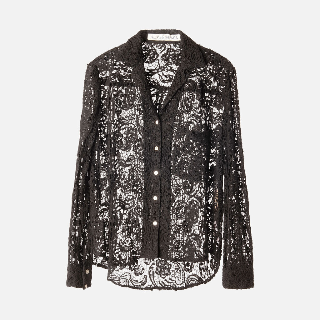 Alix of Bohemia Black Cotton Lace Knit Shirt