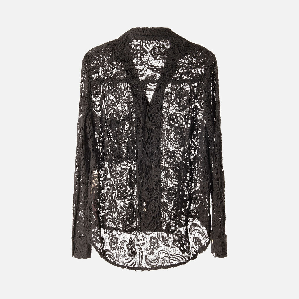 Alix of Bohemia Black Cotton Lace Knit Shirt