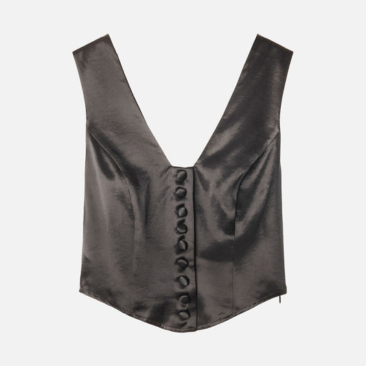 Reformation Black Poly Satin Top