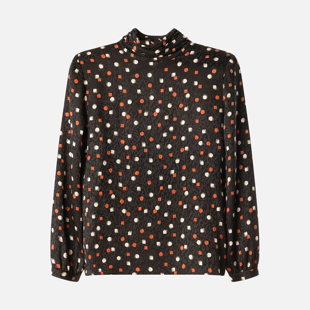 Saint Laurent Black Silk Geometric Print Blouse