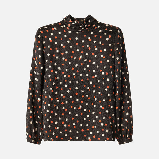 Saint Laurent Black Silk Geometric Print Blouse