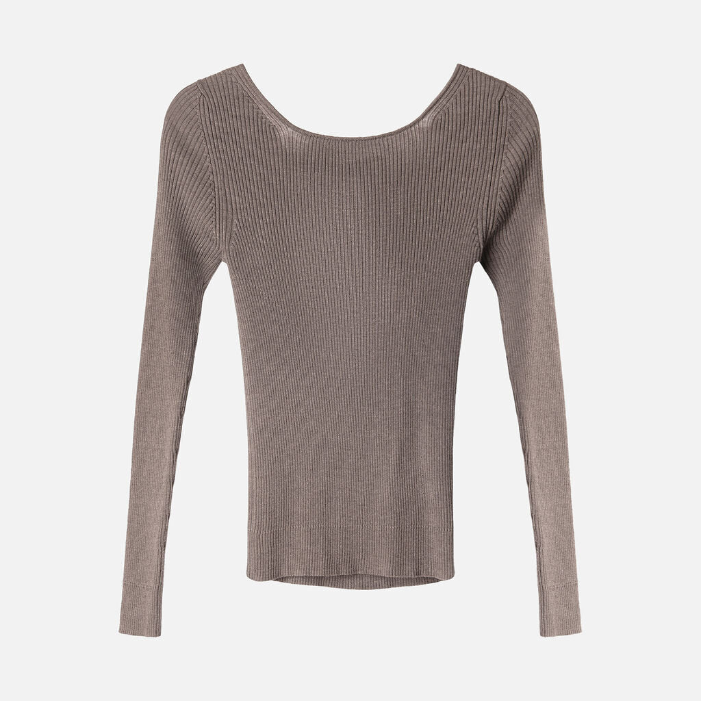 Nackiye Grey Ribbed Ribbon Tie Back Wool/Silk Blend Sweater