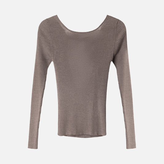 Nackiye Grey Ribbed Ribbon Tie Back Wool/Silk Blend Sweater