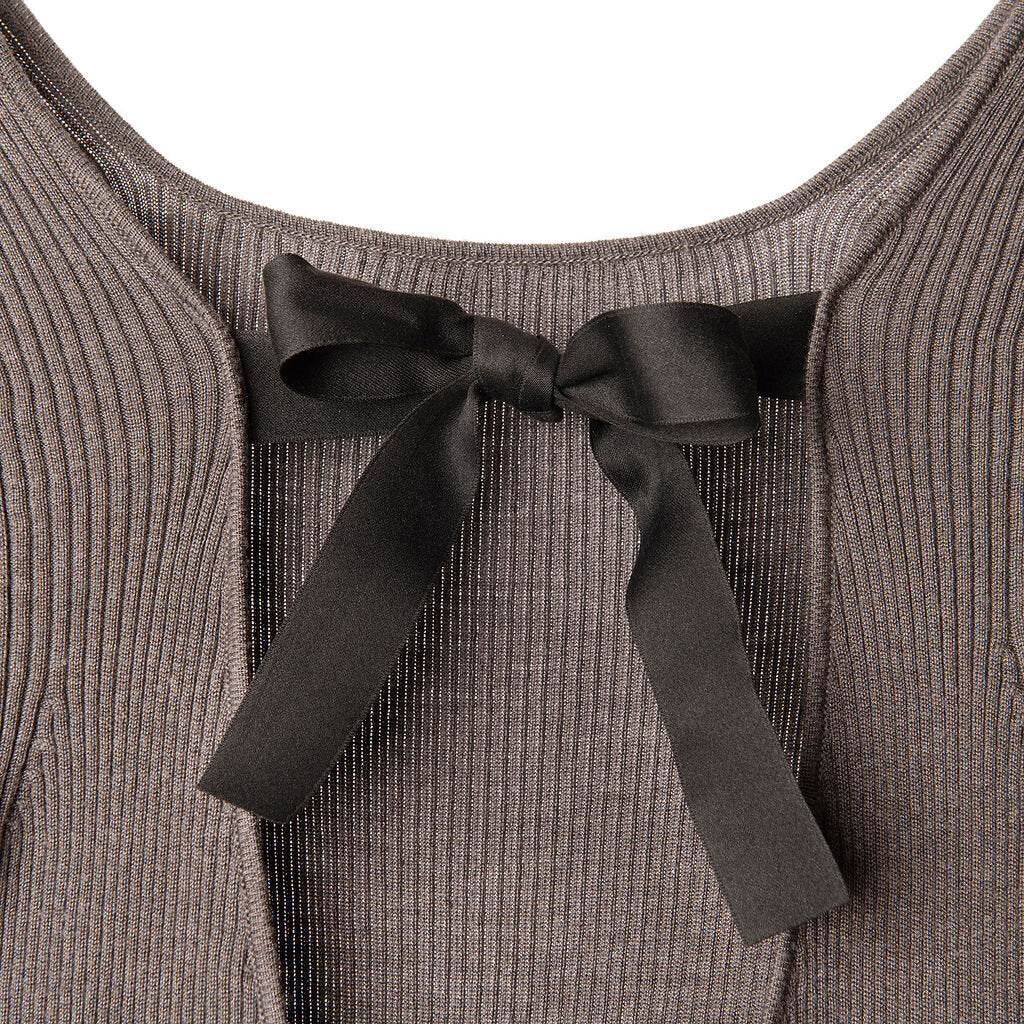 Nackiye Grey Ribbed Ribbon Tie Back Wool/Silk Blend Sweater