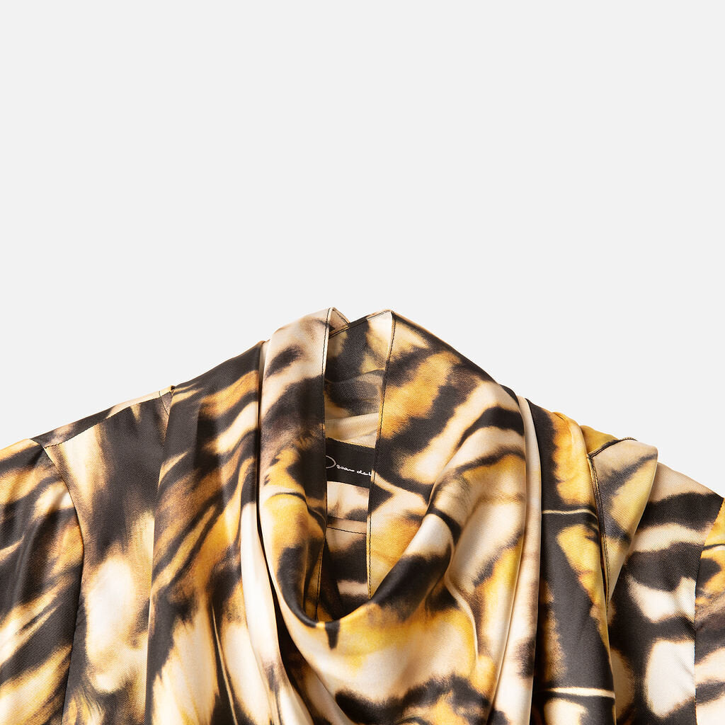 Oscar de la Renta Black/Yellow Printed Silk Blouse