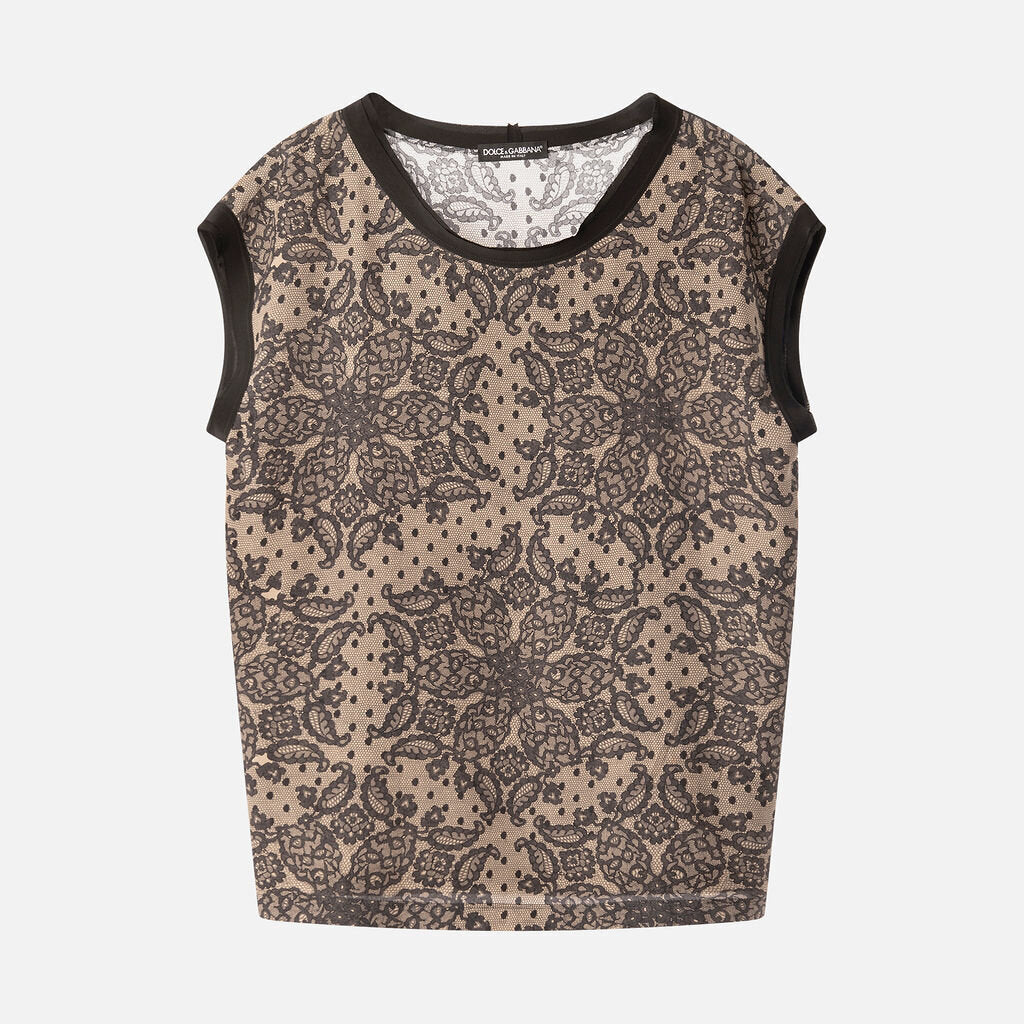 Dolce & Gabbana Black Silk Lace-Printed Top
