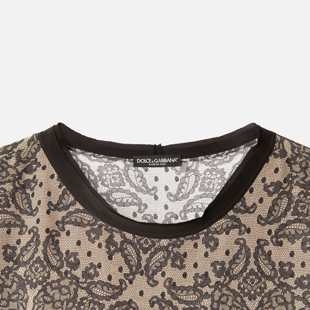 Dolce & Gabbana Black Silk Lace-Printed Top