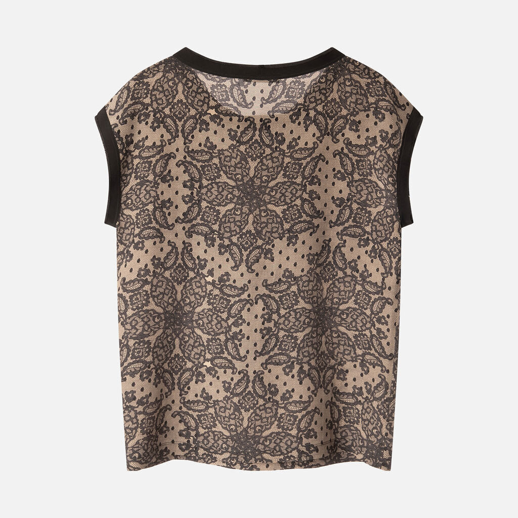 Dolce & Gabbana Black Silk Lace-Printed Top