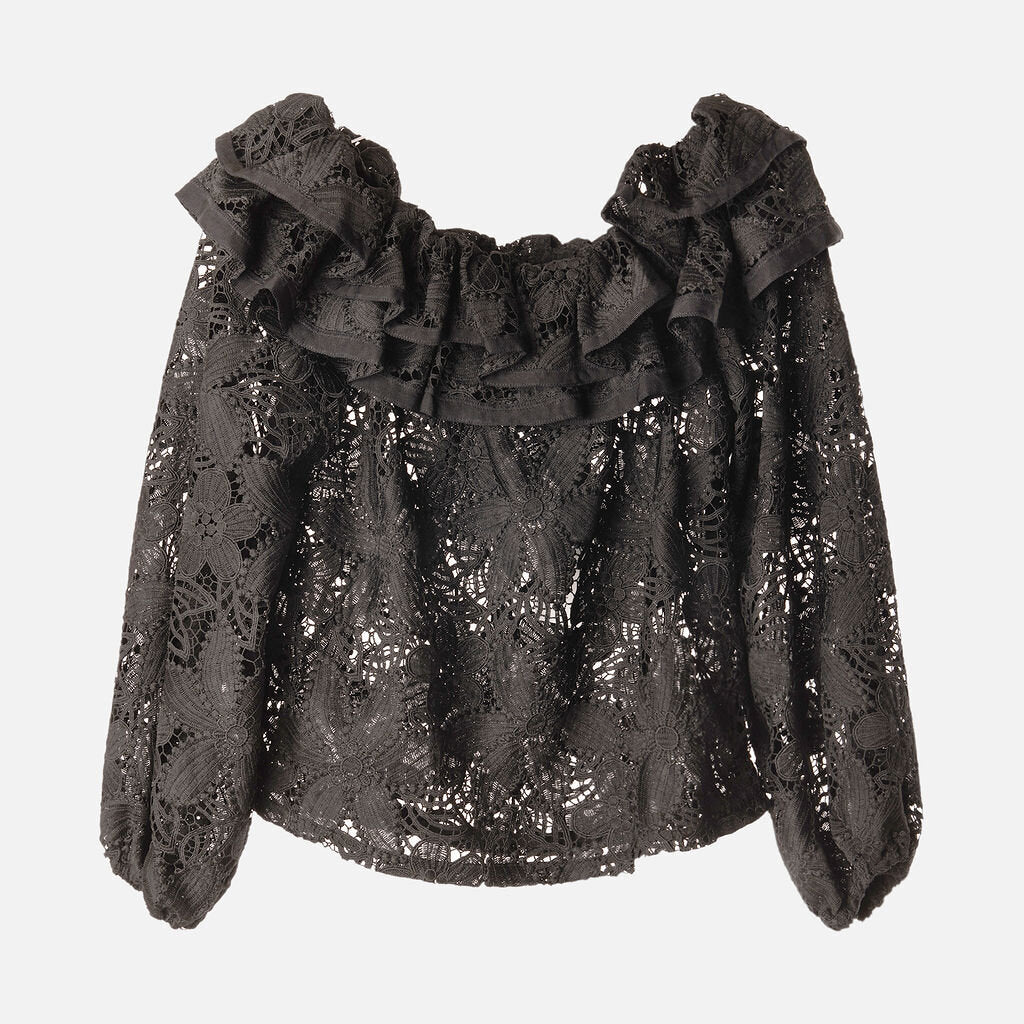 Ungaro Black Lace Off-Shoulder Top