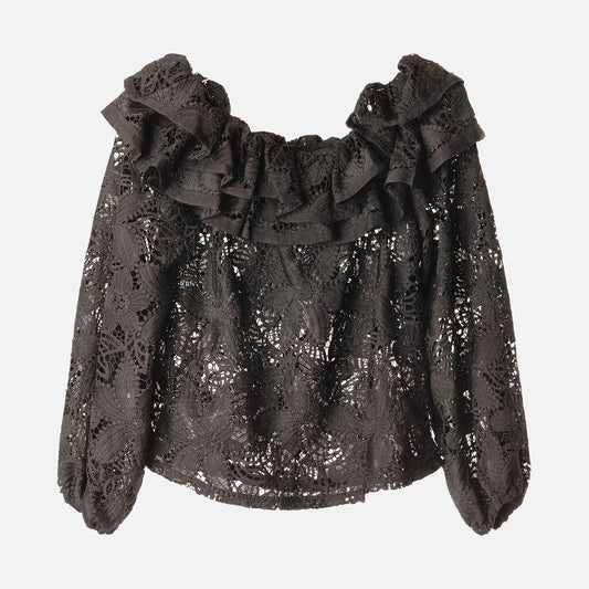 Ungaro Black Lace Off-Shoulder Top