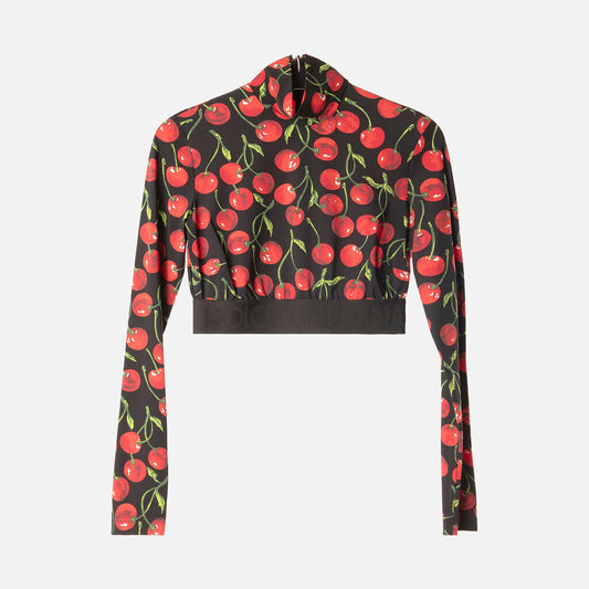 Dolce & Gabbana Black Cherry Print Cropped Top