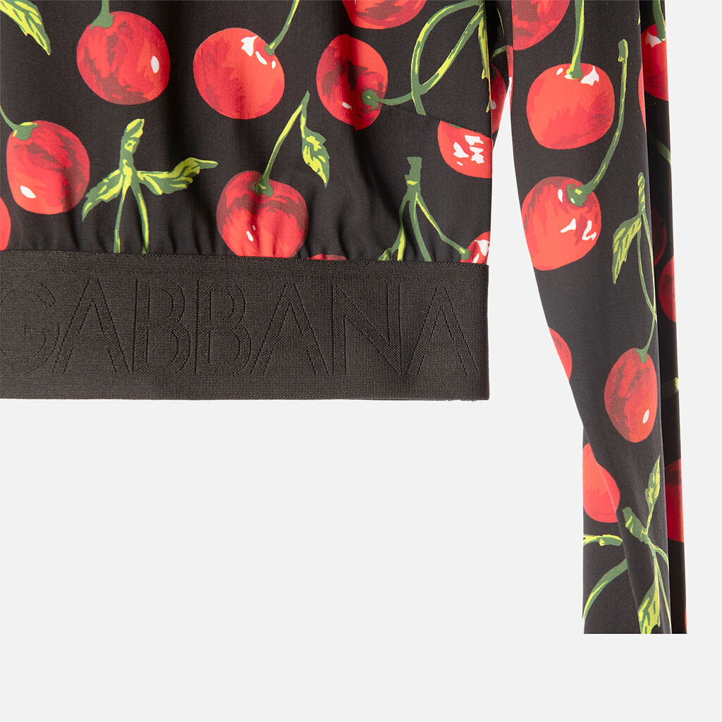 Dolce & Gabbana Black Cherry Print Cropped Top