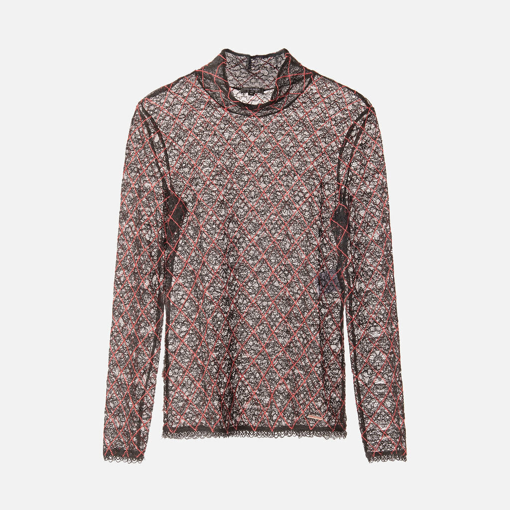 Chanel Black Viscose Quilted Lace Mesh Top