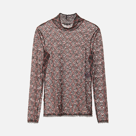 Chanel Black Viscose Quilted Lace Mesh Top