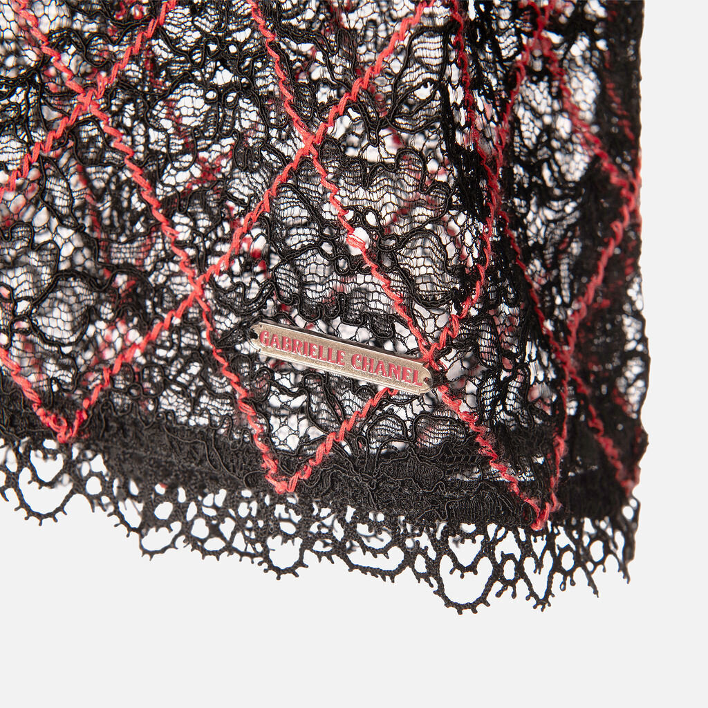 Chanel Black Viscose Quilted Lace Mesh Top