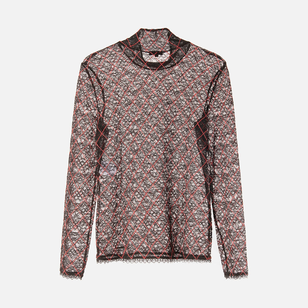 Chanel Black Viscose Quilted Lace Mesh Top