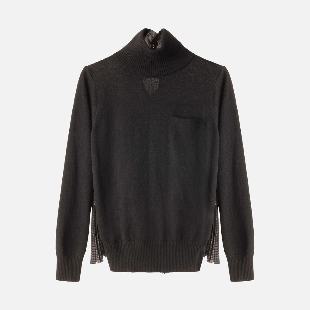 Sacai Black/Multi Wool/Poly Mixed Media Turtleneck Sweater