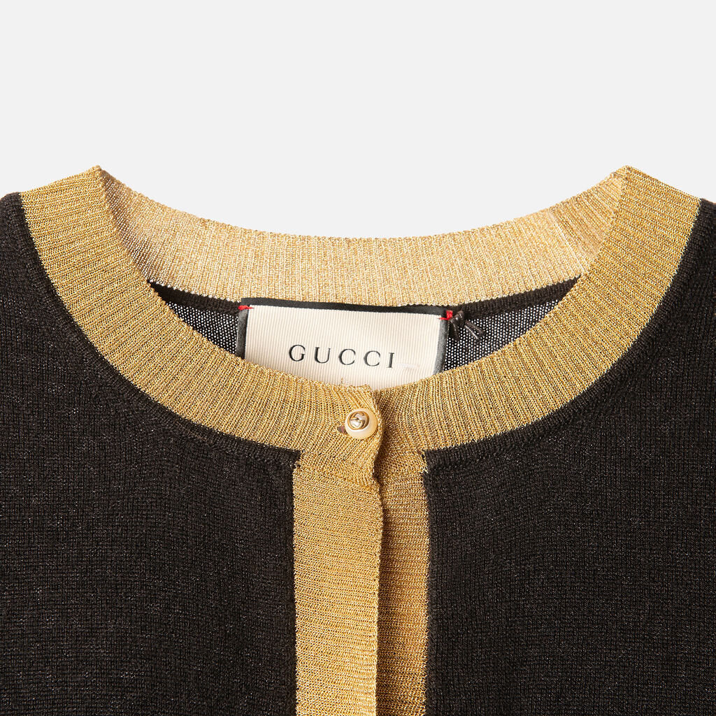 Gucci Black/Gold Cashmere Blend Cardigan With Pearl Buttons