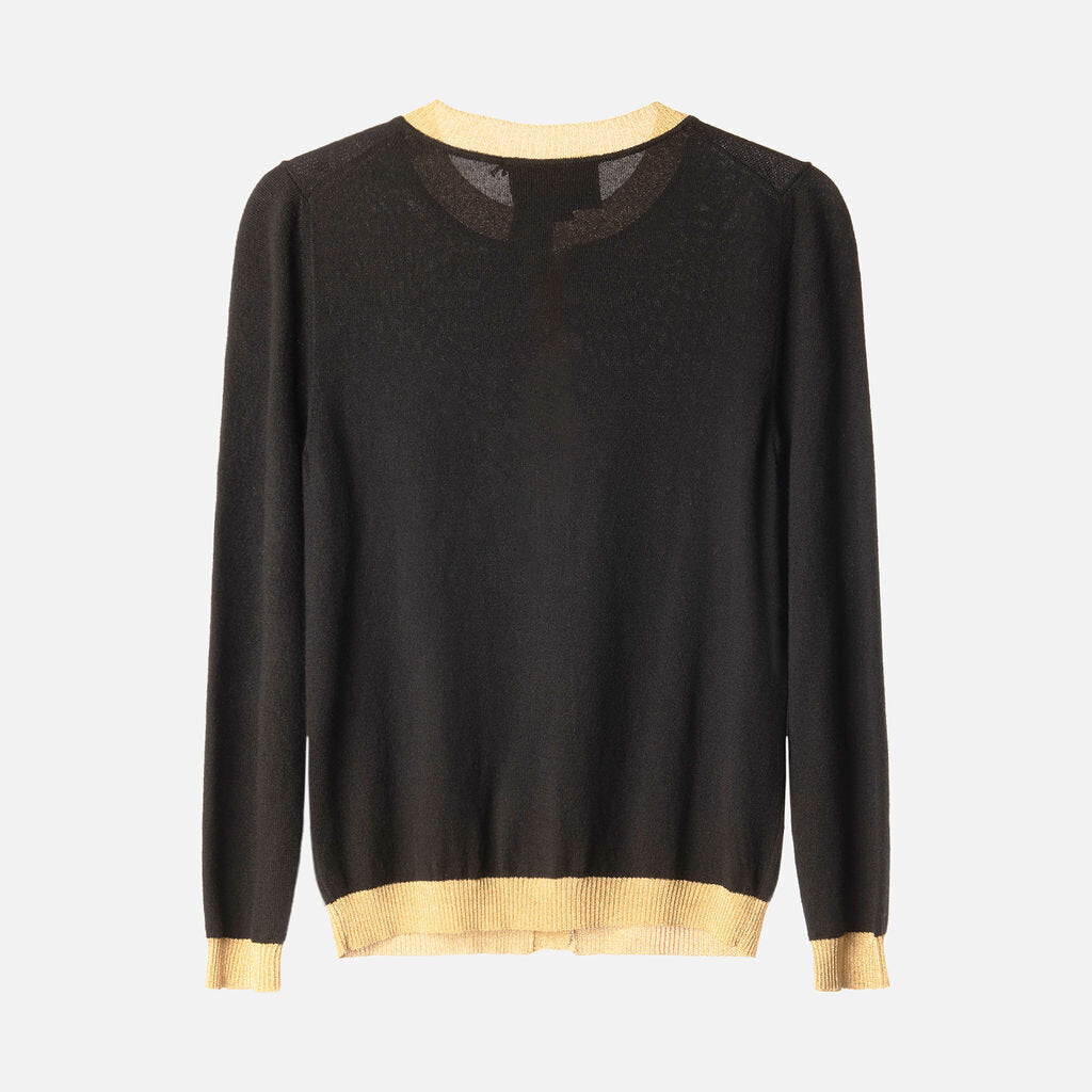 Gucci Black/Gold Cashmere Blend Cardigan With Pearl Buttons