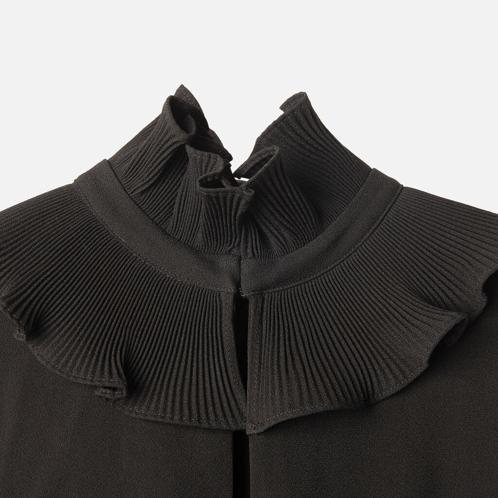 Co Black Triacetate/Poly Ruffle Collar Sleeveless Top