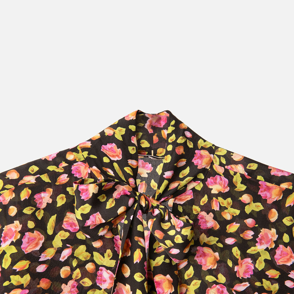 Balenciaga Black Silk Floral Print Blouse