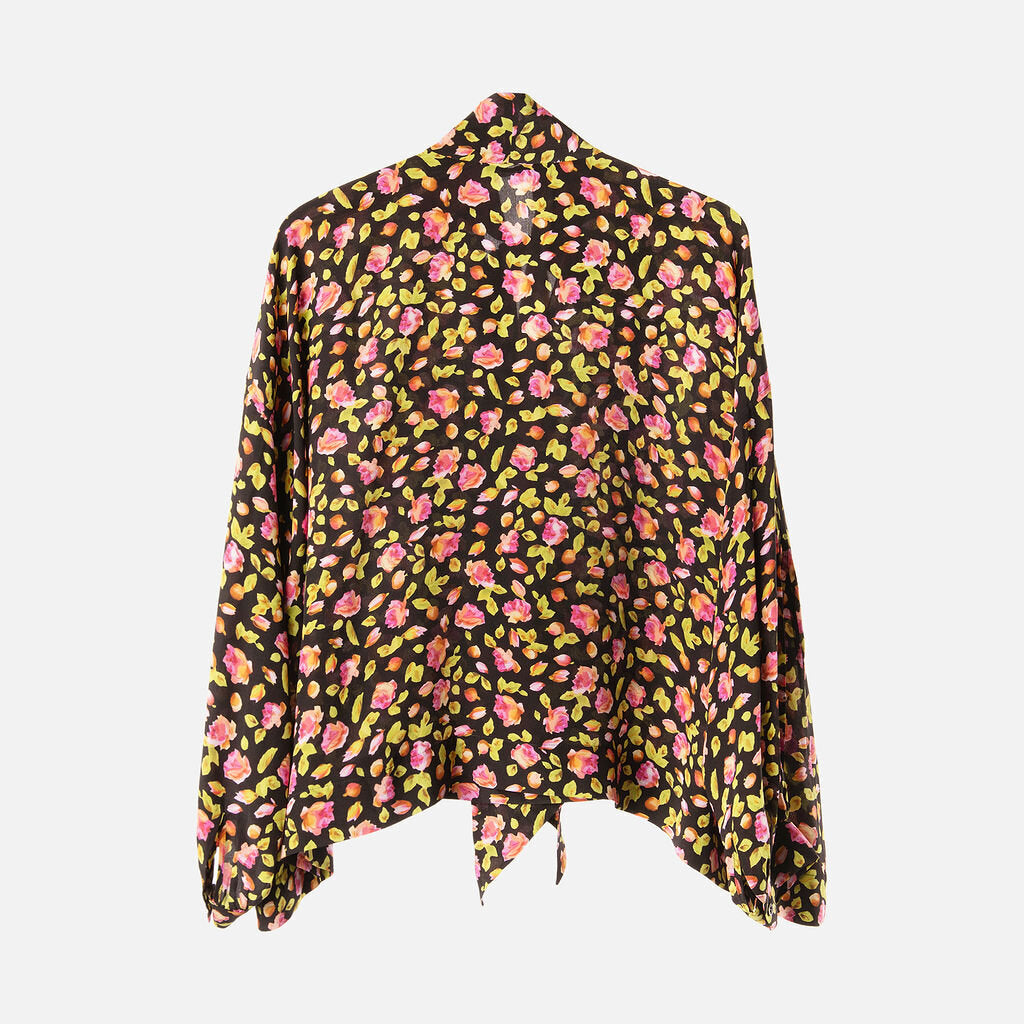 Balenciaga Black Silk Floral Print Blouse