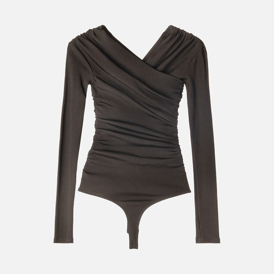 Goldsign Black Ribbed Long Sleeve Bodysuit