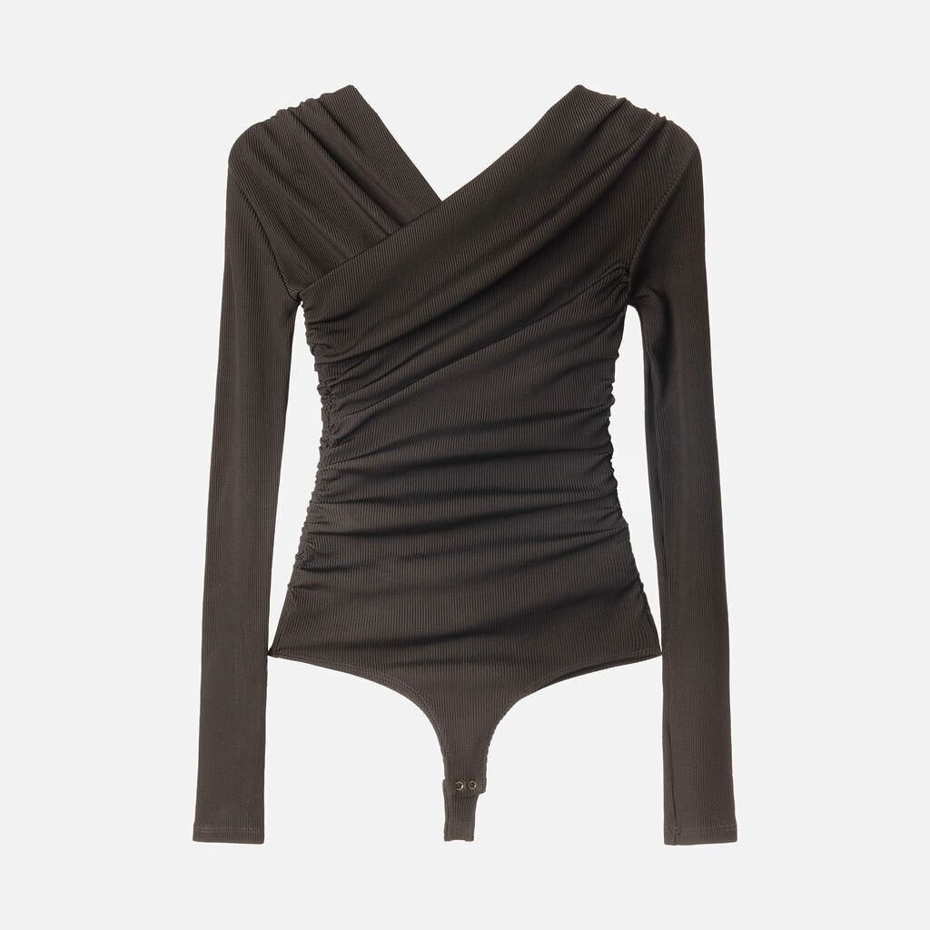 Goldsign Black Ribbed Long Sleeve Bodysuit