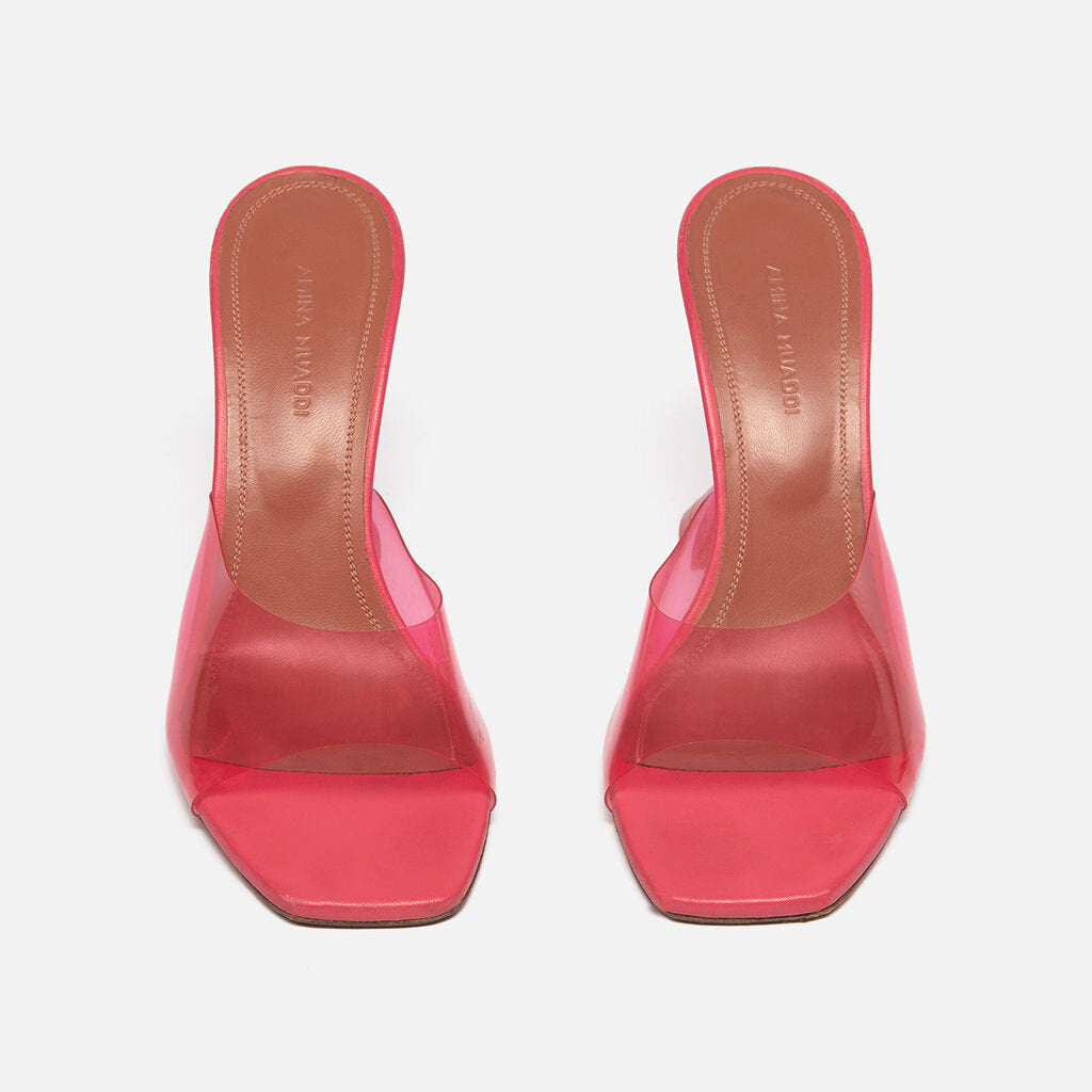 Amina Muaddi Pink Clear PVC Heel Sandal