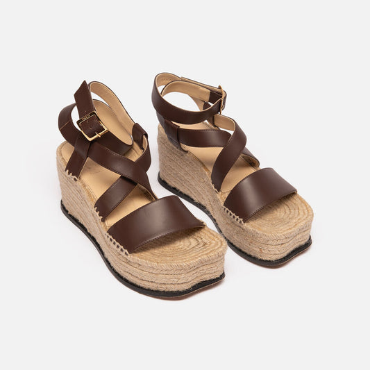 Loewe Brown Leather Espadrille Platform Sandal